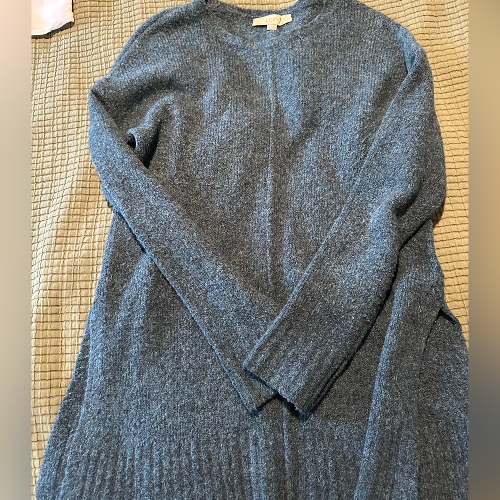 LOFT Heathered Blue Crew Neck Sweater